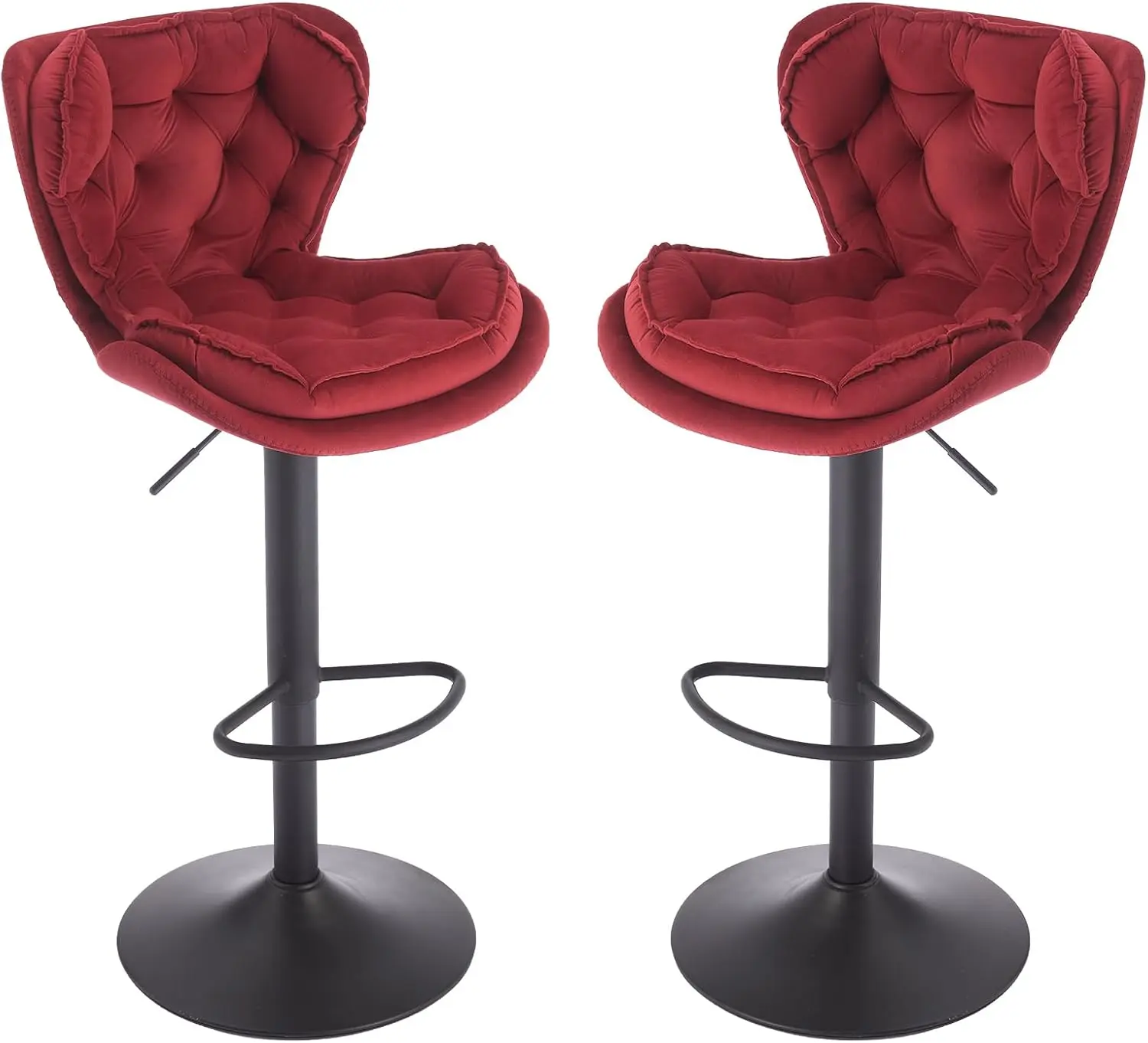 Modern Swivel Height Bar Stools Set of 2, Adjustable Counter Height Bar Chairs with Back Velvet, Modern Upholstered Barstools for Kitchen Island, Restaurant, Cafe, Pub (Red, Set of 2)