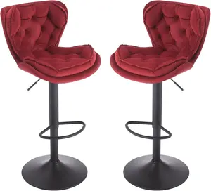 Modern Swivel Height Bar Stools Set of 2, Adjustable Counter Height Bar Chairs with Back Velvet, Modern Upholstered Barstools for Kitchen Island, Restaurant, Cafe, Pub (Red, Set of 2)
