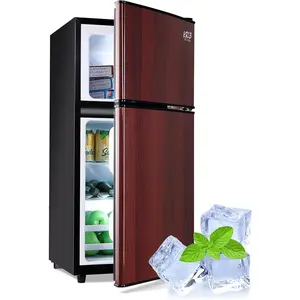 KRIB BLING 3.5 Cu.ft 2-Door Compact Refrigerator with Freezer - Retro Wooden Finish, Removable Glass Shelves, Energy-Saving, 7-Level Temperature Control, Bedroom Fridge, Home Refrigerator