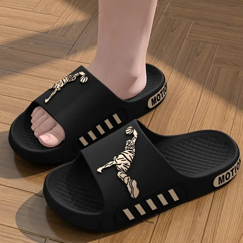 Men's EVA Lightweight Letter Print Herringbone-Striped Athletic Slide Shoes - Summer Outdoor Non-Slip Quick-Drying Casual Beach Flipflop Footwear, Eva Upper