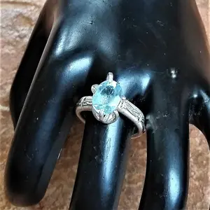 Sterling Silver Size 9 Natural Sky Blue Topaz December Elven Elvish Genuine Gemstone Fantasy Magical Wire Wrapped Ring