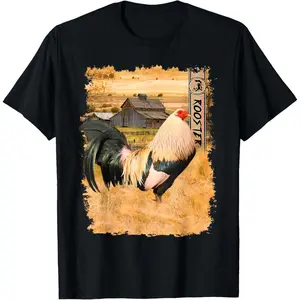 Menswear Soft Natural-Sleeve Men's Top, Rooster Cock Fight Enthusiast T-Shirt