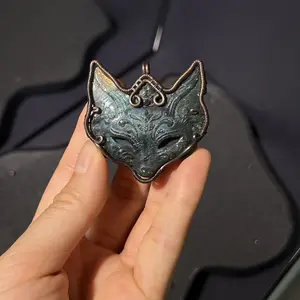 Copper Wire-Wrapped Labradorite Fox Pendant