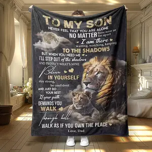 Lion Pattern Blanket, 1 Count Letter Soft Warm Nap Throw Blanket, father son bed blanket，Air-conditioned Room Blanket for Home Office Travel Dormitory Camping, Gift for Son,father son bed blanket