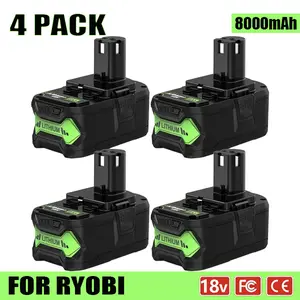 4-Pack 8.0Ah High-Capacity 18V Replacement Battery for Ryobi Tools - Compatible with P108/P107/P105/P104/P103/P102, Fast Charge