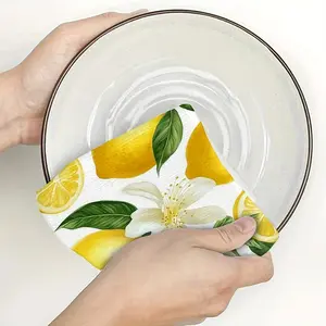 Lemon Flower Pattern Kitchen Towel Set, Multifunctional Dishcloths for Cleaning Cooking Baking Bathroom Decor, Perfect Home Gift