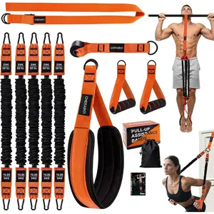 CHERAINTI Pull Up Assistance Bands, 375lbs Heavy Duty Pullup Assist Band Set with 5 Resistance Bands, Adjustable Strap, Comfortable Foot/Knee Rest, Handles & Door Anchor for Home Gym Strength Training