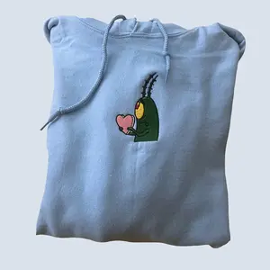 Heart Plankton Embroidered Matching Customizable Hoodie or Sweatshirt heartstitchsweatshirt Gag Gift Funny Sweater Pullover Unisex Menswear Womenswear Cotton Round Neck Long Sleeve Fashion Top Cozy and Soft Trendy Gifts for Him Gifts for Her
