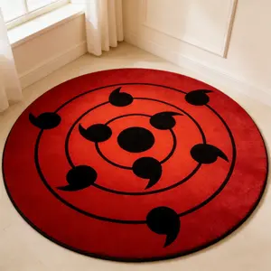 Red and black three eye totem round carpet thickened anti-skid flocking material porch trend decorative mat bedroom atmosphere mat small number of anime household round mat
