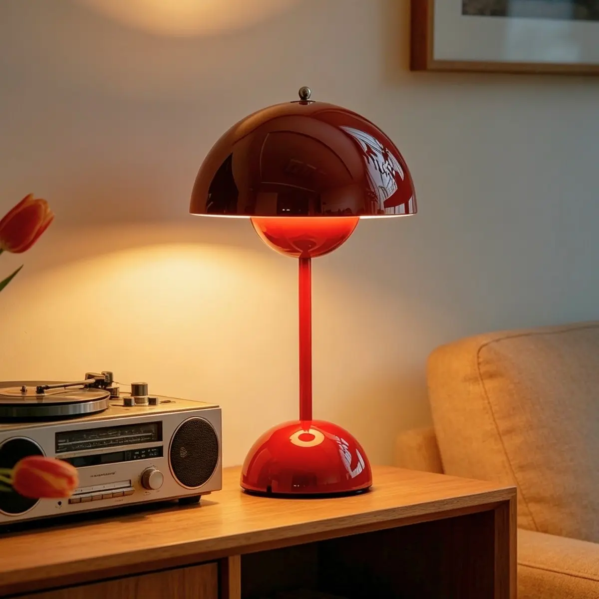 1pc LED European Style Red Mushroom Table Lamp, Aesthetic Table Lamp, LED Bedside Lamp, Three-Tone Dimmable Night Light, Bedroom Desk Decor, Indoor Lighting, Decorative LED Light, Holiday Gift, Decorative Lights