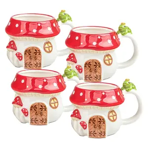 10 Strawberry Street Toadstool Mushroom House Mug, Set of 4