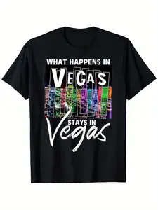 Las Vegas Love Unisex T-Shirt - "What Happens in Vegas Stays in Vegas" Graphic |   Casual and Comfortable Short Sleeve, Loose Fit, S-XXXL, Perfect for Holidays and Casual Attire, Crew Neck, Flared Hem