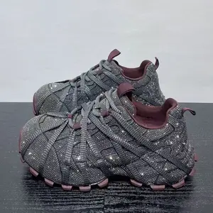 New Big Size Paris Starry Sky Rhinestone Thick Sole Womens Lace-up Casual