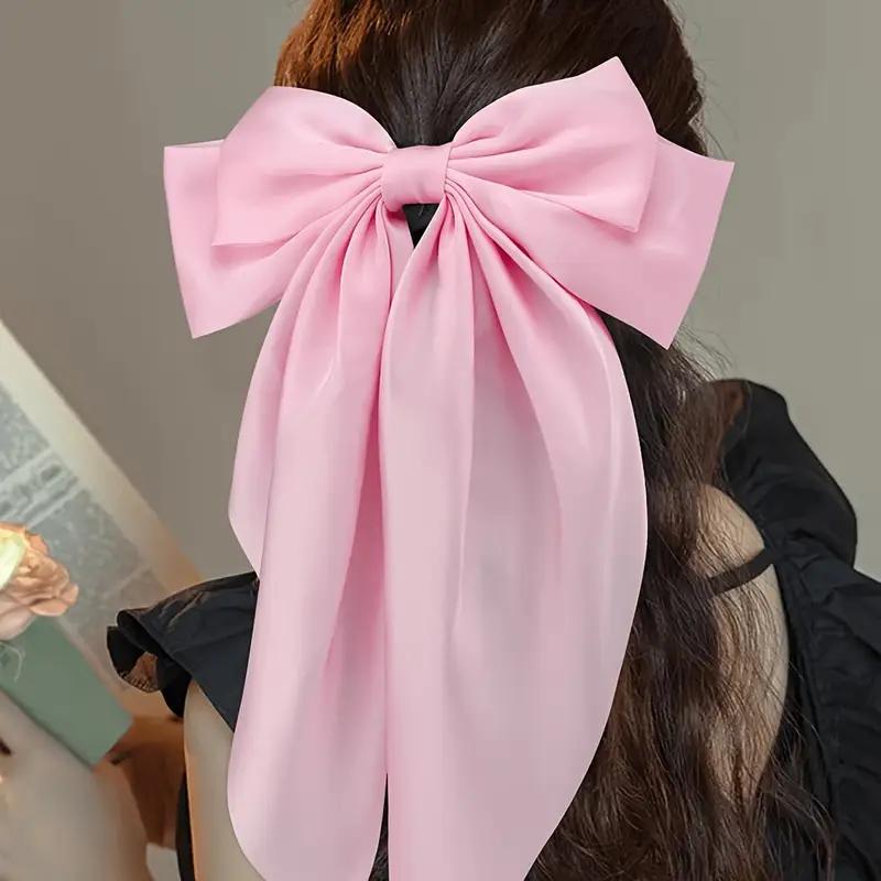 12PC Oversized Satin Hair Bows with Long Tail Ribbon French Barrettes for Women Girls Elegant Hair Accessories Bowknot Clips