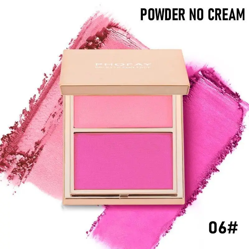 PHOFAY 2-Tone Powder Blush Palette, Double Matte, Highly Blendable Buildable Pink Shades, Compact Face Makeup for Beginners, Daily & Casual Use #SohoChic