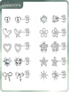 LOYALLOOK Stud Earrings for Women Hypoallergenic, 14K Gold Plated Surgical Steel Earrings for Sensitive Ears Women Dainty Small Heart Flower Bow Earrings for Jewelry Gift
