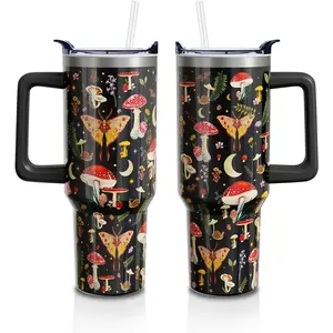 Red Mushroom Gifts 40 Oz Tumbler with Handle and Lid Straw, Stainless Steel Double Walled Vacuum Insulated Cup Mug, Moth Lover Birthday Gifts for Women Men (1 PC）