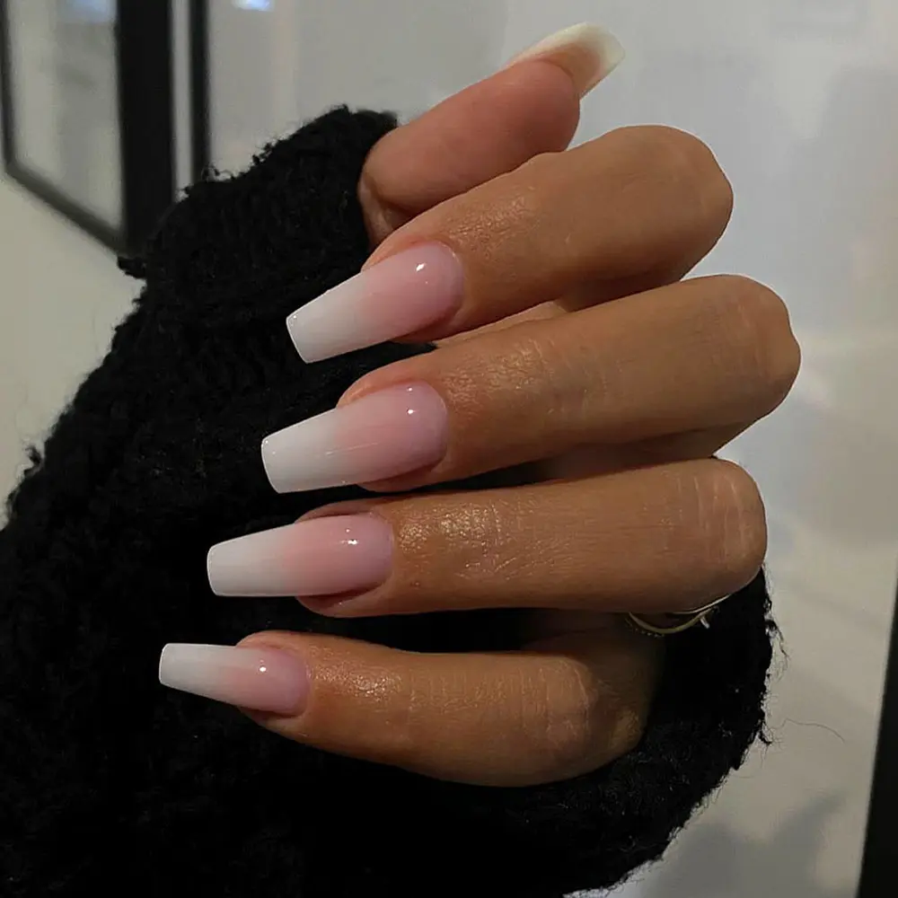 Simple 24pcs Long Ballet Gradient Press-On Nails, Detachable Stylish Acrylic Nails, Y2K Style, Press On Sets, Perfect for Women & Girls