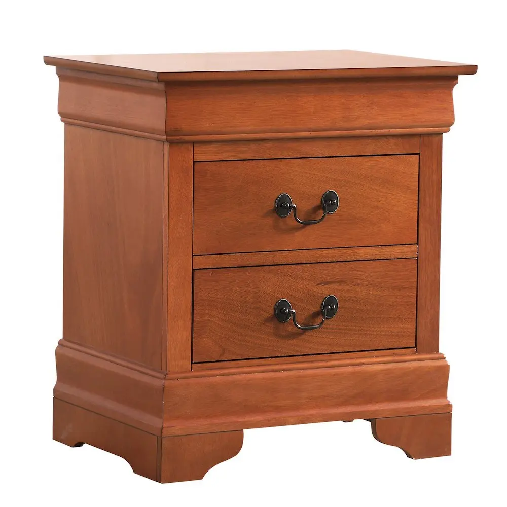 Traditional Compact Rectangular Solid Wood Oak Grain Nightstand, 2-Drawer Oak Finish Indoor Furniture for Bedroom Use