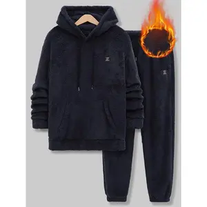 Mens Hoodie Sweatshirts Set Casual Pullover Drawstring Hoodie With Pocket 2 Piece Hooded Sweatshirt Sets Casual Outfit Set