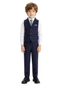 Boys' Elegant 4-Piece Formal Suit (Shirt + Lapel Vest + Elastic Waist Trousers + Bow Tie) 5 Colors Available, Sizes 100-150cm, Slim Fit for Weddings, Parties & Performances