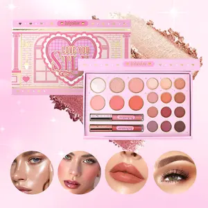 Sweet Pink All-in-One Glam Palette, Complete Face Makeup Set with Eyeshadow, Blush, Highlighter & Lip Gloss, Cute Travel Makeup Kit for Girls, Easy Monochromatic Look