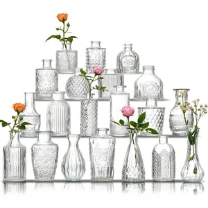 Glass Bud Vase Set of 20 - Small Vases  in Bulk - Assorted   Vases , Table Centerpieces (Clear, 20 count)