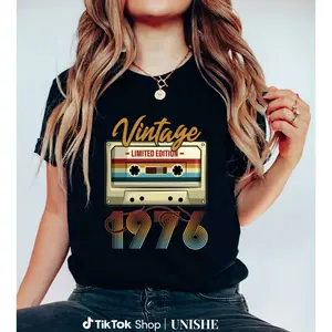 100% Cotton Retro Birthday T-Shirt – Vintage 1976 Cassette Tape Unisex Tee