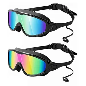 2 Pack Swim Goggles for Adults & Kids - Adult Pair with Waterproof Earplugs, Kid Pair with Earplugs & Nose Clip. Anti-Fog 180° Wide View UV Protection.