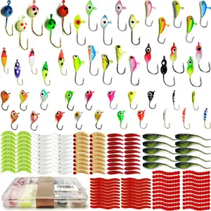 Ice Fishing Jigs Lures, 180, 170, 160Pcs Glow Micro Winter Jig Heads Hooks Soft Plastic Worm Baits kit for Crappie Walleye Panfish, Ice Fishing Gear Equipment Tackle Accessories