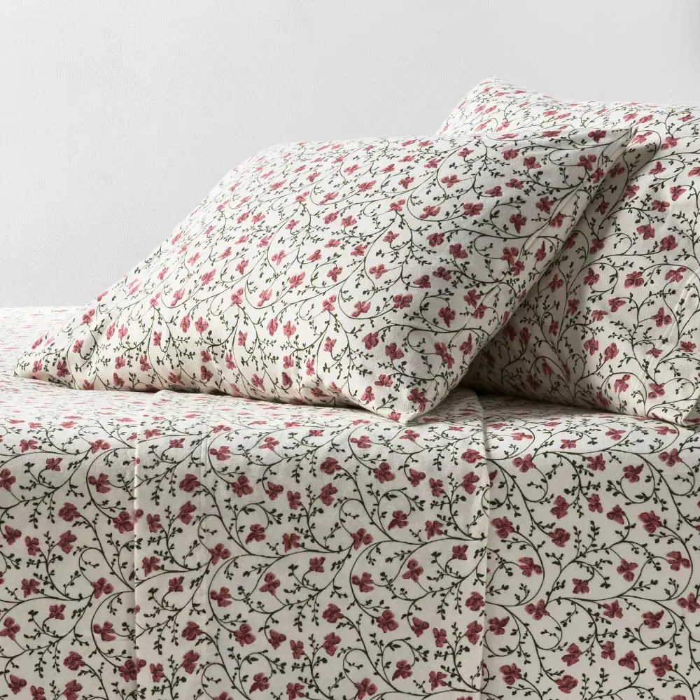 Threshold Ultra Soft Cotton Floral Bedding Set, Classic Flannel Sheets & Pillowcases for Home Decor