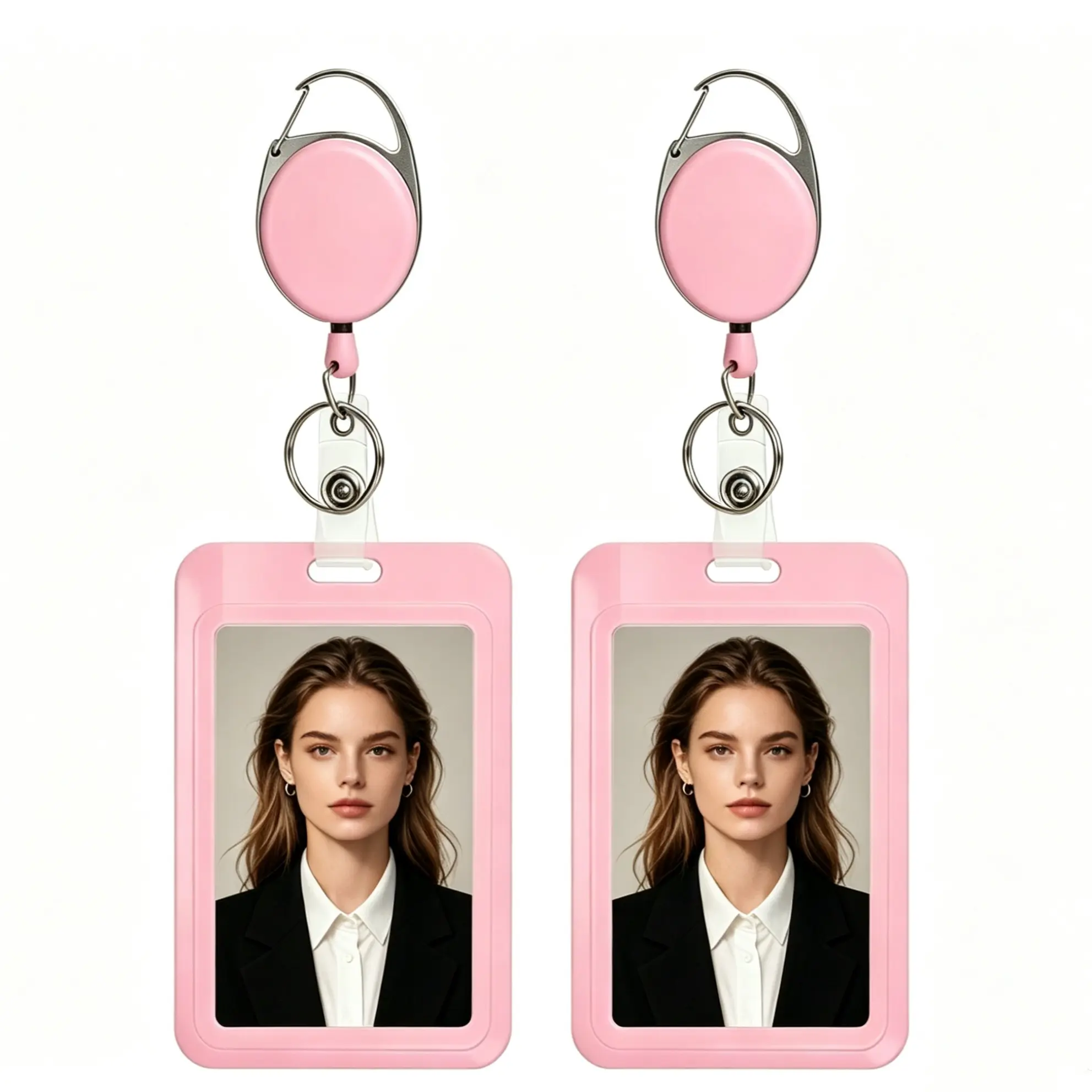 2 Sets Badge Clips and Extendable Rollers, ID Clip with Extendable Holder, Retractable Badge Reel, Retractable ID Clip, Suitable for Office, Factory, Teachers, Students, Men, Women