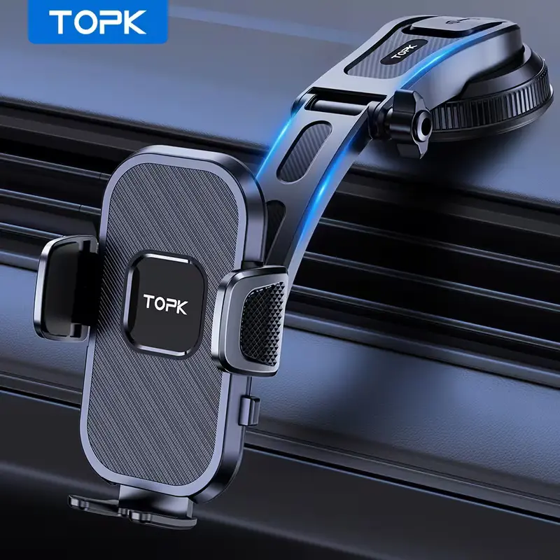 TOPK D38-C Car Phone Holder Mount – 360° Adjustable Dashboard Phone Stand for Smartphones, Universal Fit