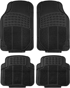 Heavy-Duty Rubber Automotive Floor Mats for Most Cars - Full Set, Black