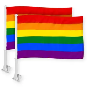 G128 2 Pack: LGBT Rainbow Pride Car Flag | 11x17 In | Double LiteWeave Pro Series Double Sided Printed 150D Polyester | Flagpole Included | Perfect for Festival Celebrations, Parades