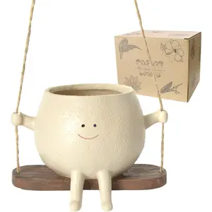 Cute Look Face Expression Resin Hanging Planter Pot - Medium-Size, With Hooks, All Seasons Use, Indoor Outdoor Succulents String of Pearls Planter, Mom Birthday Gifts, Mothers' Gifts,summervibes