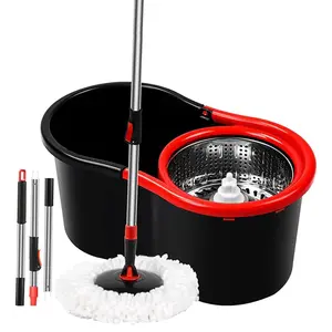 Spin Mop and Bucket with Wringer Set, 360° Spinning Mop Bucket System with 1 Microfiber Mop Replacement Heads and 50" Stainless Steel Adjustable Handle for Floor Cleaning (15QT)
