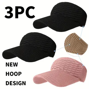 3-piece breathable wave pattern openwork top design - elastic and stretchable, suitable for all seasons, outdoor sports and leisure hat, solid color, unisex knitted hat.