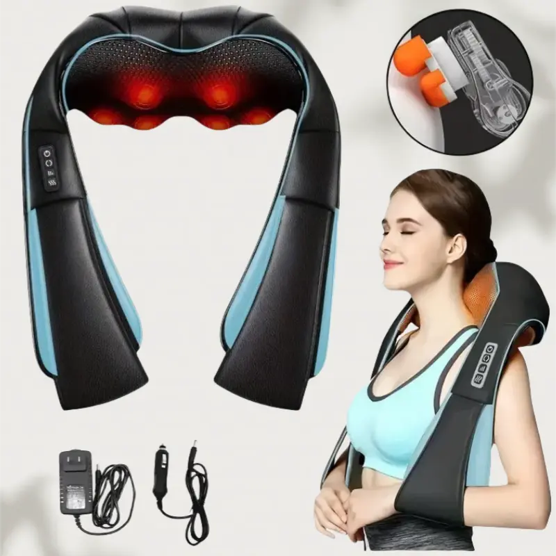 Shiatsu neck and shoulder massager with heating function, massage neck, back, shoulders, waist, deep kneading massage to relieve muscle pain, perfect holiday gift for wife/husband/father/mother Comfort，Father's Day gifts