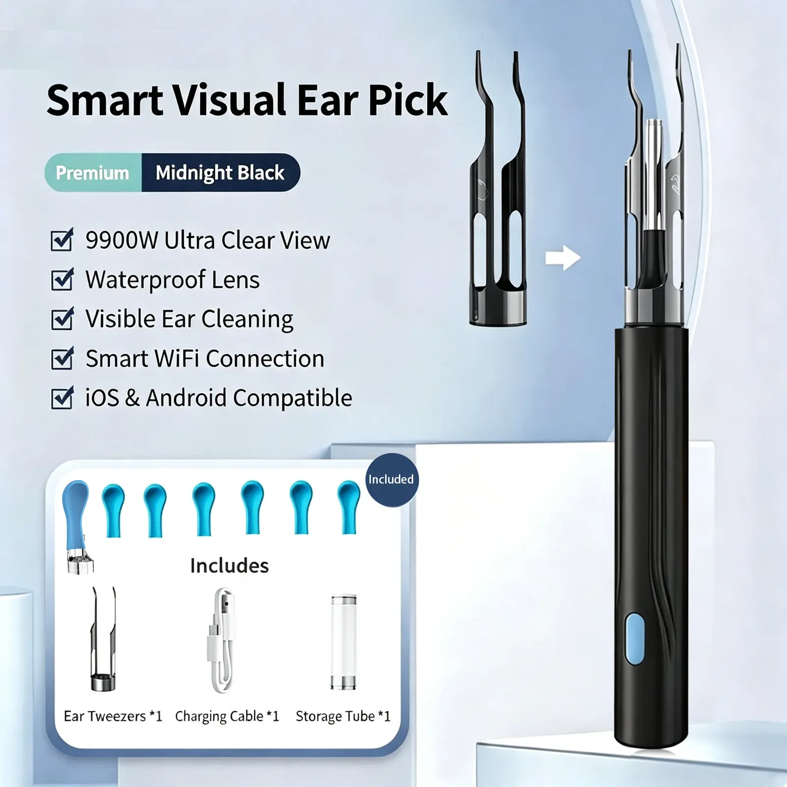 WiFi HD Endoscope Ear Wax Removal Tool, Visual Pick with Real-Time Canal View, Waterproof Tweezers Compatible with Phones (Beauty & Personal Care, Eye & Ear Care)