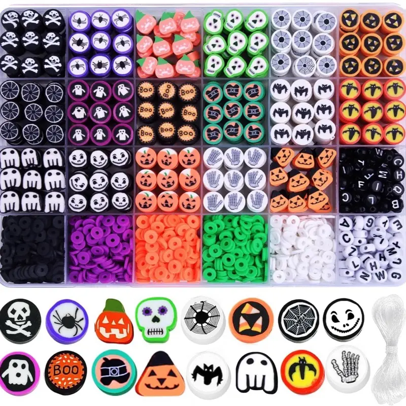 1480pcs Halloween DIY Jewelry Kit with Polymer Clay Beads and Charms for Girls & Women, Fashion Friendship Bracelet and Necklace Making Set, Arts & Crafts Birthday Gift, Diy Jewelry Kits