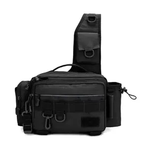 Crossbody Tackle Bag, 3 Zipper Compartments, Bottle Pocket, 2 Hooks