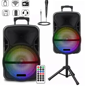 Powerful Wireless Sound  Portable Bluetooth PA Speaker - 12" Subwoofer Indoor/Outdoor Audio System w/Party Lights, FM/AUX/USB, Handle, Wheels, Microphone, Remote，Tripod