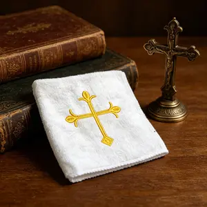 30x30cm Ultra-Fine Fiber Embroidered Face Towel, Cross Stitch Towel for Baptism, Communion, Church, Christian Rituals, Vintage Style, Square Towels