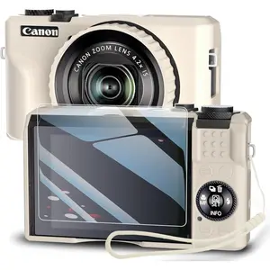 Case for Powershot G7X Mark III Digital Camera with with Removable Lens Cover and Screen Protector and a Lanyard for Powershot G7X Mark III accessories -(Rice White)