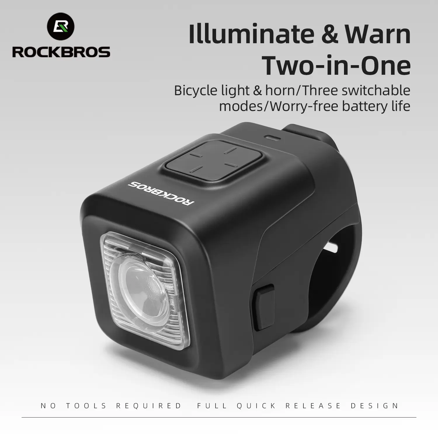 ROCKBROS SKL01 2-in-1 Electric Bike Horn & Bicycle Front Light, 450lm Brightness, 2300mAh Battery, Aluminum Alloy Body, IPX6 Waterproof, USB Charging Cycling & Ebike Accessory