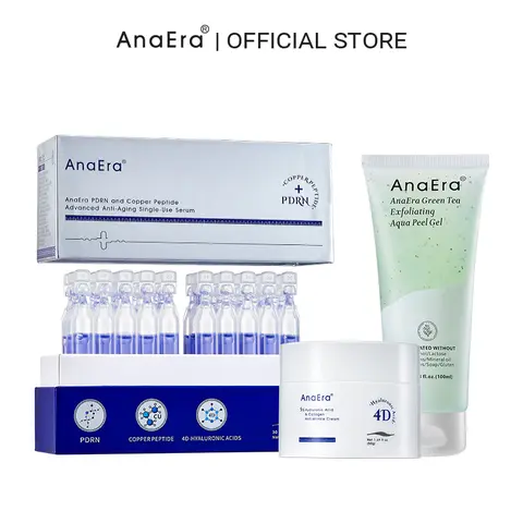 AnaEra Pro-Grade Age Reset Skincare Set - Choose Your Hero Serum (5% HA Ampoule or PDRN+Copper Peptide), GHK-Cu Serum, Moisturizer, Cleansing Gel, Repair Cream - BFS Sterile Technology, Firming, Collagen-Boosting, Deep Hydration, Anti-Aging Support