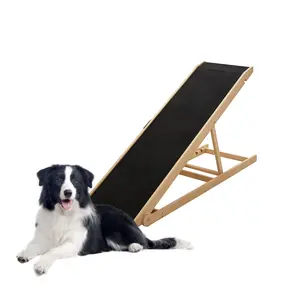 Lilypelle Folding Wooden Dog Ramp for Bed, Couch & Car, 5 Level Adjustable Pet Ramp, Non-Slip Rubber Mat - Supports Small & Large Senior Dogs & Cats up to 200 lbs