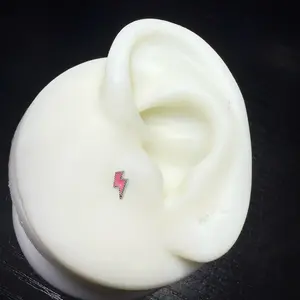 16G Pink Bolt Flatback Cartilage Ear Piercing
