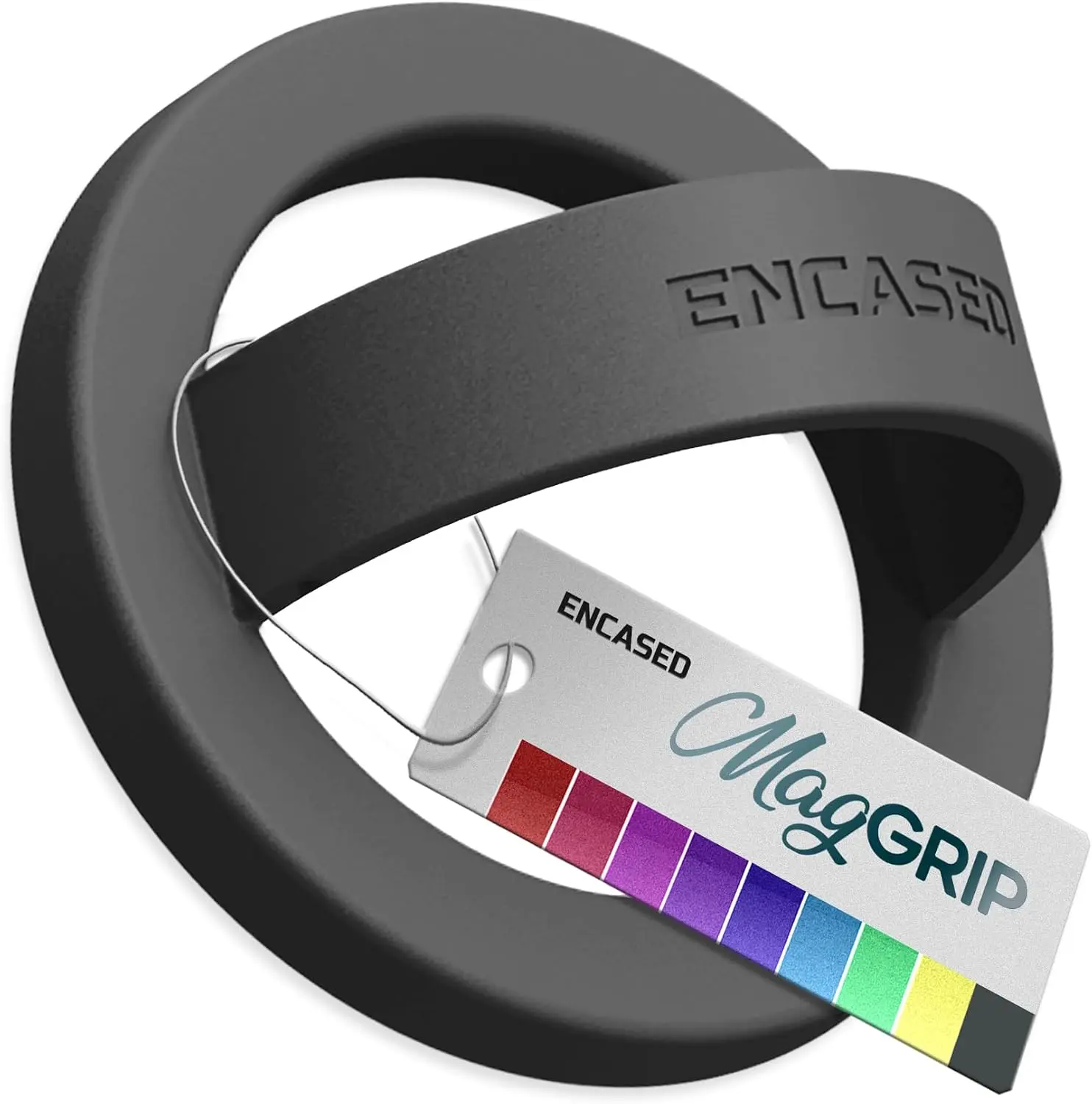 Encased Magnetic Phone Grip Holder Thin Silicone Finger Loop Ring, Compatible with Magsafe (Black) Smartphone Cellphone